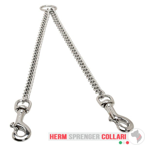 "Double Stroll" Chrome Plated Coupler Leash for Walking 2 Dogs (3.0 mm x 29 inches)