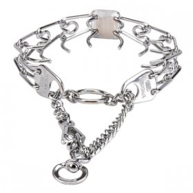 "Manners Fighter" Chrome Plated Prong Collar with Swivel and Quick Release Snap Hook (4 mm x 25 inches)