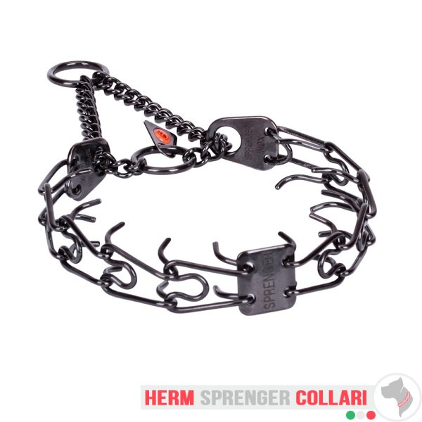 "Obedient Doggy" Collare a punta in acciaio inox nero con martingala (2,25mm x 41cm)