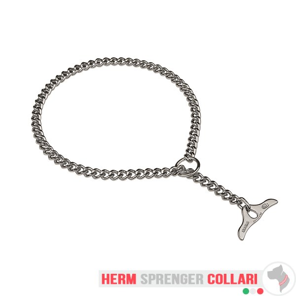 "Taming Force" Collare a catena piatta cromato a maglie corte con alamaro - 3.0 mm