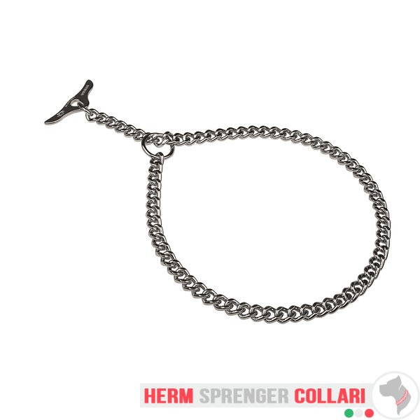 "Taming Force" Collare a catena piatta cromato a maglie corte con alamaro - 3.0 mm