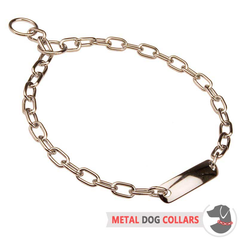 Chrome Plated Fur Saver Dog Collar HS5 1068 51521 02 Collare salvapelo con targhetta Prong Collars Pinch Collars Dog Training Collars Curogan Collars Chain Dog Collars Fur Saver Collars Choke Dog Coll...